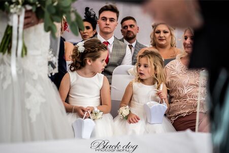 Black dog photography Flower girls